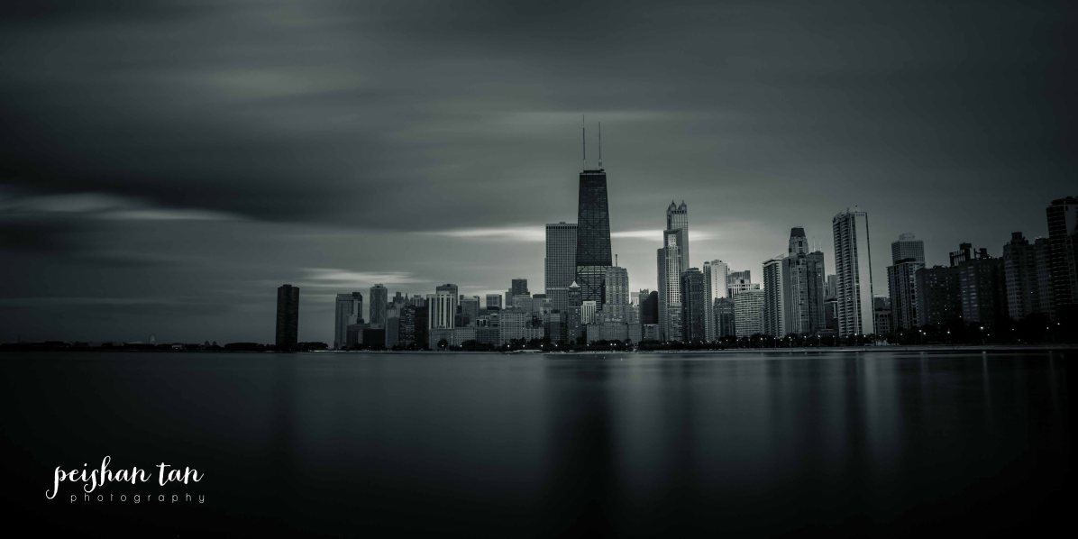 chicago skyline b&w